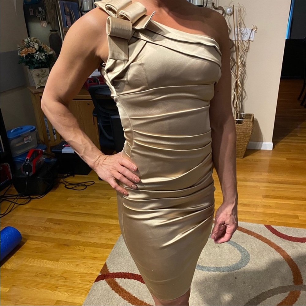 Cache gold one‎ shoulder dress size 2